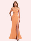 Simple One Shoulder Mermaid Side Slit Soft Satin Long Matron of Honor Dress For Wedding