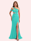 Simple One Shoulder Mermaid Side Slit Soft Satin Long Matron of Honor Dress For Wedding