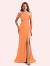 Simple One Shoulder Mermaid Side Slit Soft Satin Long Matron of Honor Dress For Wedding