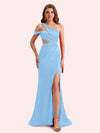 Simple One Shoulder Mermaid Side Slit Soft Satin Long Matron of Honor Dress For Wedding