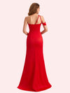 Simple One Shoulder Mermaid Side Slit Soft Satin Long Matron of Honor Dress For Wedding