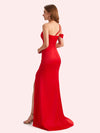 Simple One Shoulder Mermaid Side Slit Soft Satin Long Matron of Honor Dress For Wedding