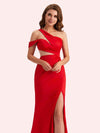 Simple One Shoulder Mermaid Side Slit Soft Satin Long Matron of Honor Dress For Wedding