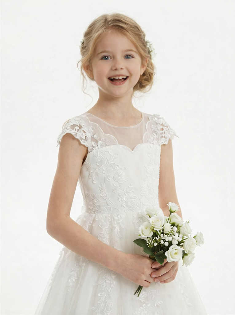 Dreamy White Tulle & Lace Flower Girl Dress