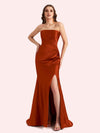 Sexy Sweetheart Mermaid Side Slit Soft Satin Long Matron of Honor Dress For Wedding