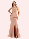 Sexy Sweetheart Mermaid Side Slit Soft Satin Long Matron of Honor Dress For Wedding