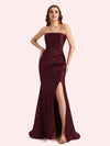 Sexy Sweetheart Mermaid Side Slit Soft Satin Long Matron of Honor Dress For Wedding
