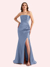 Sexy Sweetheart Mermaid Side Slit Soft Satin Long Matron of Honor Dress For Wedding
