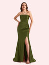 Sexy Sweetheart Mermaid Side Slit Soft Satin Long Matron of Honor Dress For Wedding
