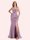 Sexy Sweetheart Mermaid Side Slit Soft Satin Long Matron of Honor Dress For Wedding