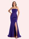 Sexy Sweetheart Mermaid Side Slit Soft Satin Long Matron of Honor Dress For Wedding