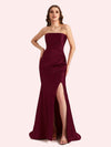 Sexy Sweetheart Mermaid Side Slit Soft Satin Long Matron of Honor Dress For Wedding