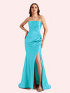 Sexy Sweetheart Mermaid Side Slit Soft Satin Long Matron of Honor Dress For Wedding