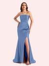 Sexy Sweetheart Mermaid Side Slit Soft Satin Long Matron of Honor Dress For Wedding