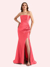 Sexy Sweetheart Mermaid Side Slit Soft Satin Long Matron of Honor Dress For Wedding