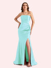 Sexy Sweetheart Mermaid Side Slit Soft Satin Long Matron of Honor Dress For Wedding