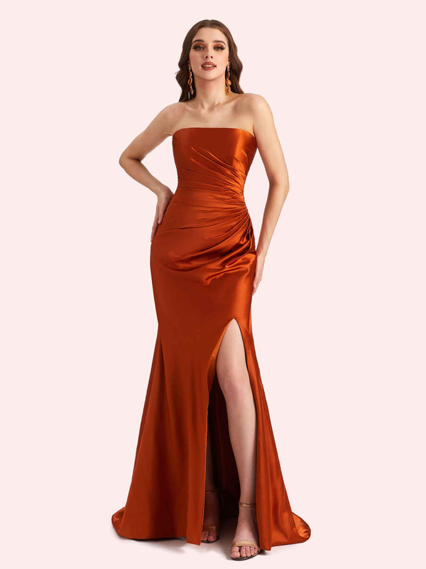 Sexy Sweetheart Mermaid Side Slit Soft Satin Long Matron of Honor Dress For Wedding