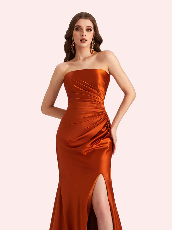 Sexy Sweetheart Mermaid Side Slit Soft Satin Long Matron of Honor Dress For Wedding