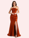 Sexy Sweetheart Mermaid Side Slit Soft Satin Long Matron of Honor Dress For Wedding