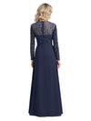 Modern Illusion Long Sleeves Lace Chiffon Mother Of The Bride Dresses Side Slit A-Line