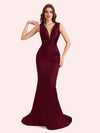 Sexy Spaghetti Straps V-Neck Mermaid Soft Satin Long Matron of Honor Dress For Wedding For Sale