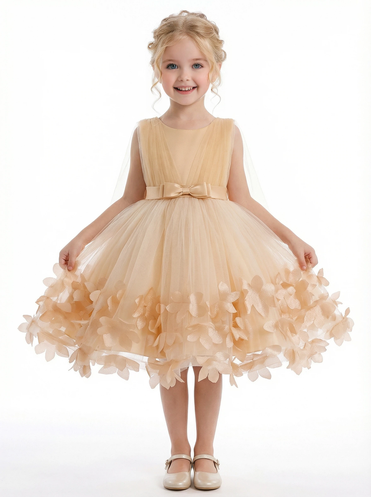 Lace Wedding Flowers Girl Gowns Boho Bow Knot Pageant Dress Flower Princess Dresses