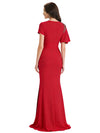 Elegant Mermaid V-neck Crepe Flutter Sleeve Mother of the Brides Dresses