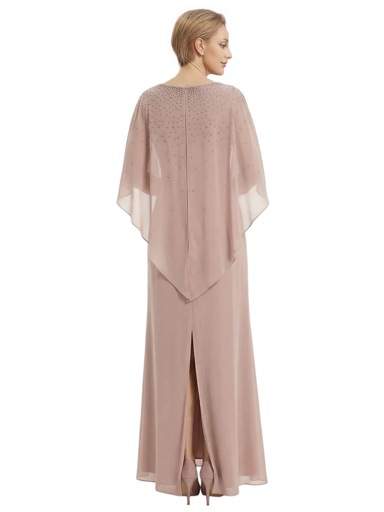 Classy Beaded Chiffon Overlay Poncho Style Mother of the Bride Gown