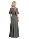 Elegant Chiffon Scoop Flutter Sleeve A-Line Long Mother of The Bride Dresses