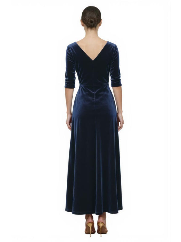 Elegant V-neck Half Sleeves Velvet A-Line Ankle-Length Mother Of The Bride Dresses