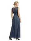 Mother of The Bride Dresses Scoop Sleeveless Lace Chiffon Maxi Gown Classy Ruched Formal Wedding Event Dress