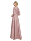 Sophisticated 3/4 Sleeves Beaded A-Line Satin Mother Of The Bride Dress