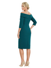 Mother of The Groom Dresses Off The Shoulder 3/4 Sleeve Satin Sheath Midi Dress Pretty Lace Detailed Formal Bridal Party Attire