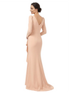 V-Neck Long Sleeves Ruffle Crepe Mother Of The Groom Dress Mermaid