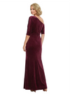 Sophisticated Asymmetrical Neckline Velvet Half Sleeves Maxi Mother Of The Groom Dress