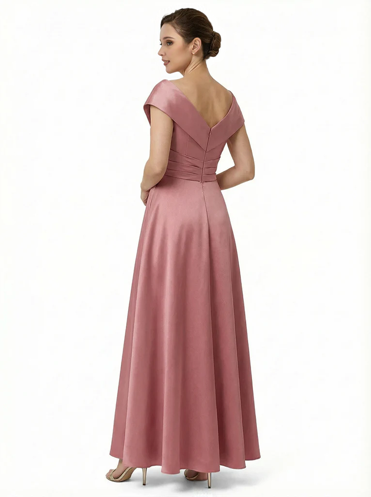 Sophisticated Off Shoulder Sleeveless A-Line Satin Mother Of The Bride Dress