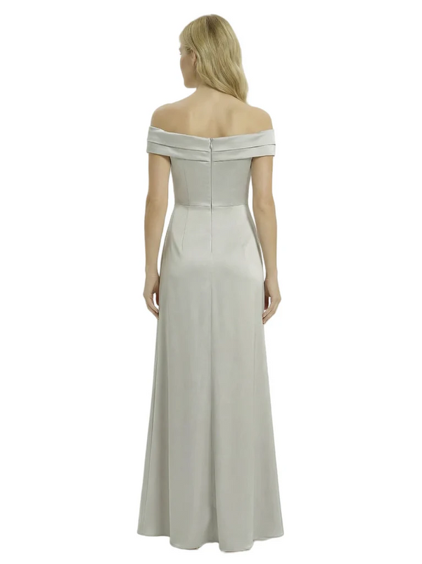 Off The Shoulder Mother Of The Groom Dresses Side Slit Satin Ruched A-Line Gown