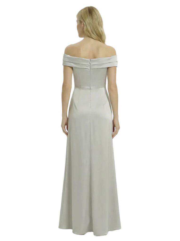 Off The Shoulder Mother Of The Groom Dresses Side Slit Satin Ruched A-Line Gown