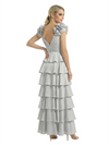Mother of The Bride Dresses V-Neck Sleeveless Satin Tiered Maxi Gown Unique Flower Detailed Formal Wedding Event Attire