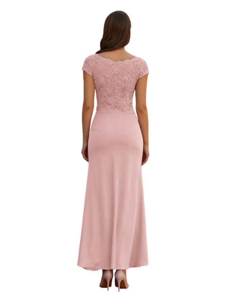 Elegant V-Neck Lace Cap Sleeves Chiffon Mermaid Short Mother Of The Bride Dresses