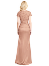 Elegant Short Sleeves Mermaid Lace Soft Satin Side Slit Floor-Length Mother of the Bride Dresses