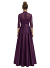 Mother of The Groom Outfit V-Neck 3/4 Sleeve Lace Pantsuit Satin Overskirt