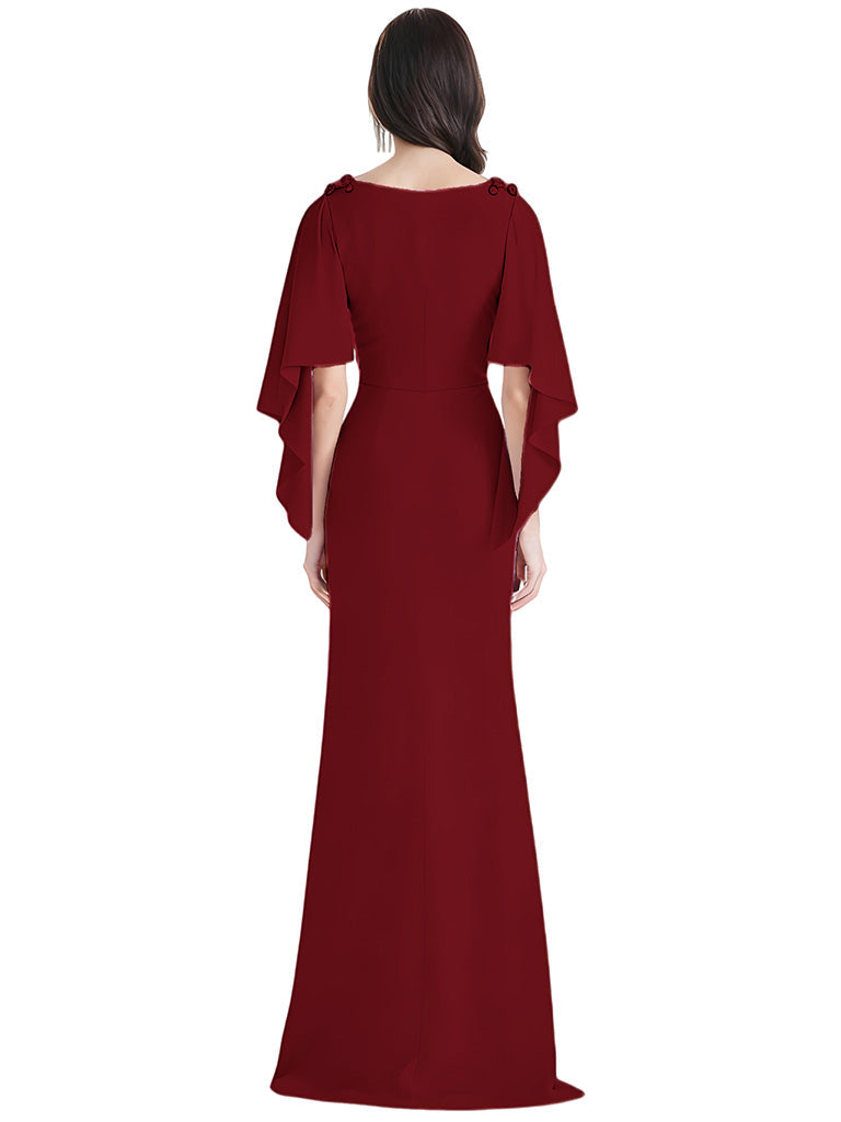 Elegant Crepe Scoop Flutter Sleeve Mermaid Long Mother of The Bride Dresses