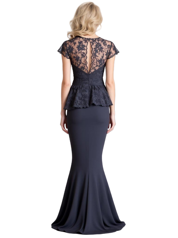 Elegant Illusion Cap Sleeves Lace Chiffon Mermaid Trendy Mother Of The Bride Dresses