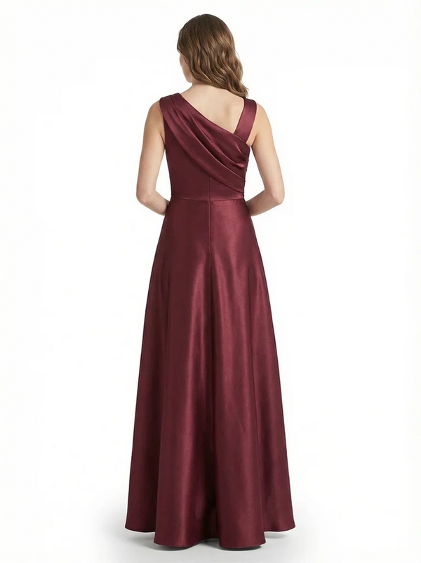 Stunning Asymmetrical Neckline Sleeveless A-Line Satin Formal Dress For Mother Of The Bride
