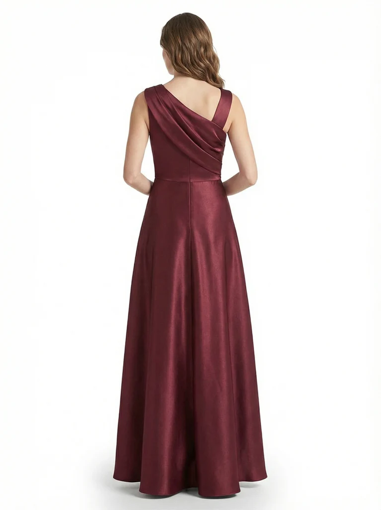 Stunning Asymmetrical Neckline Sleeveless A-Line Satin Formal Dress For Mother Of The Bride