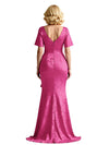 Elegant Floral Burnout Chiffon V-neck Short Sleeves Mermaid Long Mother of The Bride Dresses