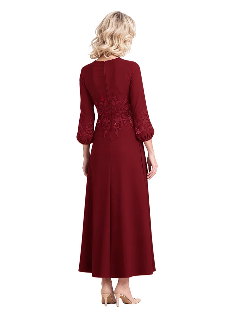 Women's Trendy Long Sleeves Chiffon Ankle Length A-Line Mother Of The Bride Dresses
