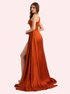 Sexy One Shoulder Mermaid Side Slit Soft Satin Long Matron of Honor Dress For Wedding For Sale