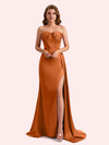 Elegant Sweetheart Mermaid Side Slit Soft Satin Long Matron of Honor Dress For Wedding